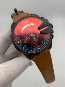 Diesel Full Black On Brown Leather Strap Mega Shief Chameleon Glass Replica