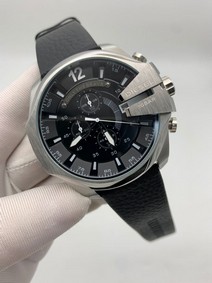 Diesel Grey Case Black Dial On Black Leather Strap Replica