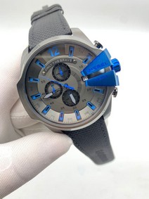 Diesel Full Grey Case Blue On Grey Leather Strap Replica