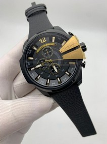 Diesel Full Black Gold Black Dial On Black Leather Strap Replica