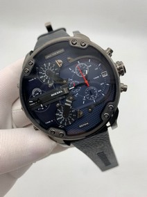 Diesel Full Black Blue Dial Mr Daddy On Black Leather Strap Replica Watch