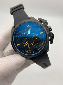 Diesel Full Black Yellow Numbers On Black Leather Strap Replica