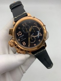 U Boat Gold Case Black Dial on Black Leather Strap Replica
