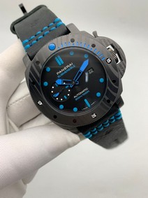 Panerai Submersible Automatic Black Blue on Black Rubber Strap Replica