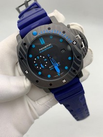 Panerai Submersible Automatic Black on Blue Rubber Strap Replica