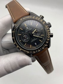 Omega Speedmaster Black Dial Chrono on Brown Leather Strap Replica