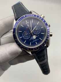 Omega Speedmaster Chrono Blue on Blue Leather Strap Replica