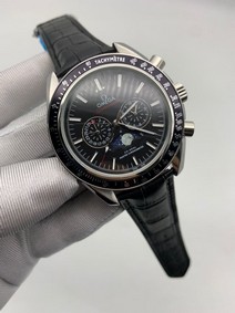 Omega Speedmaster Chrono Black on Black Leather Strap Replica