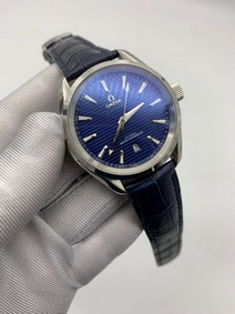 Omega Seamaster Blue Dial on Blue Leather Strap Replica Watch