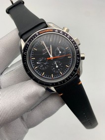 Omega Speedmaster Chrono Black Dial on Black Leather Strap Replica