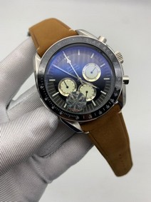 Omega Speedmaster Chrono Black on Brown Strap Mirror Replica
