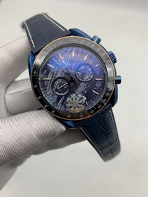 Omega Speedmaster Chrono Blue on Blue Leather Strap Replica