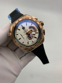 Tag Heuer White Dial Chrono on Black Leather Strap Mirror Replica