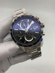 Tag Heuer Black Dial Chrono on SS Strap Mirror Replica