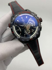 Tag Heuer Black Red Dial Carrera on Black Leather Strap Replica