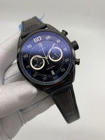 Tag Heuer Full Black Dial Chrono on Black Leather Strap Mirror Replica