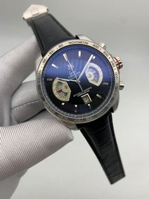 Tag Heuer Black Dial Chrono on Black Leather Strap Replica