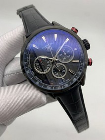 Tag Heuer Black Dial Chrono on Black Leather Strap Replica