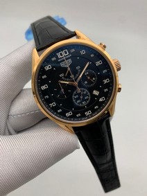 Tag Heuer Black Dial Chrono on Black Leather Strap Replica