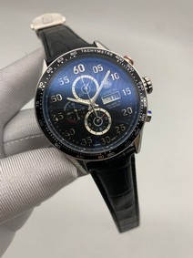 Tag Heuer Black Dial Chrono on Black Leather Strap Replica Watch