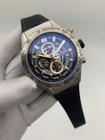 Tag Heuer Silver Case Skeleton on Black Rubber Strap Mirror Replica