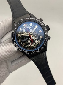 Tag Heuer Full Black Skeleton on Black Leather Strap Replica Watch