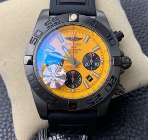 Chronomat 44mm Blacksteel GF 1:1 Special Edition Yellow Dial on Black Rubber Strap Replica