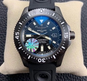 Superocean 44mm Special PVD 1:1 Best Edition Black Dial on Black Rubber Strap Replica