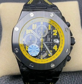 Royal Oak Offshore Bumble Bee Forged Carbon 1:1 JF Best Edition on Leather Strap 7750 V2 w/ Cyclops and DW Mod Replica