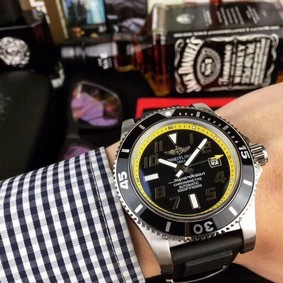 Breitling Superocean Black Yellow Dial on Black Rubber Strap Replica
