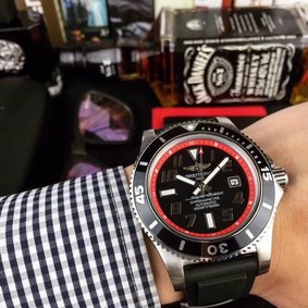 Breitling Superocean Black Red Dial on Black Rubber Strap Replica