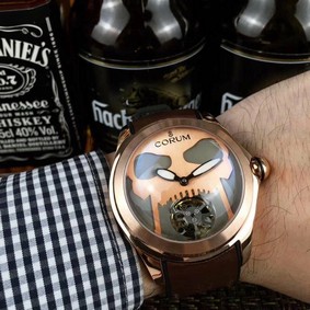 Coru Babble Case Gold Skull on Brown Leather Strap Replica