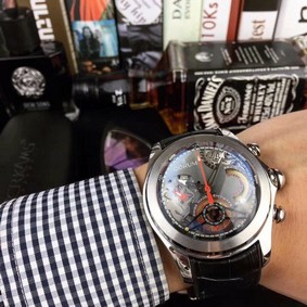 Coru Babble Case Black Skeleton on Black Leather Strap Replica
