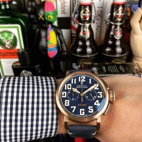 Zenith Pilot Gold Case Blue Dial Chrono Replica