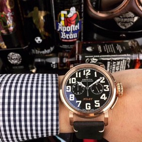 Zenith Pilot Gold Case Black Dial Chrono Replica