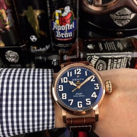 Zenith Pilot Gold Case Blue Dial Chrono Replica
