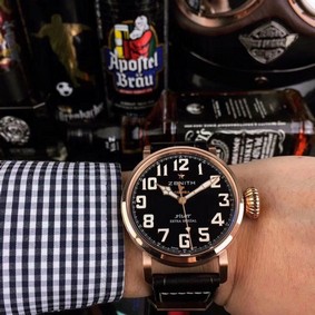Zenith Pilot Gold Case Black Dial Chrono Replica