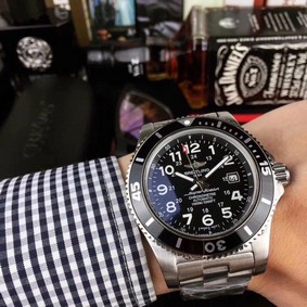 Breitling Superocean Black Dial on SS Strap Replica