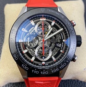 Calibre Heuer 01 Chrono SS/PVD XF 1:1 Best Edition Skeleton Dial Red Hand on Red Rubber Strap Replica