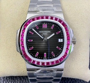 Nautilus Jumbo 5711 PF 1:1 Best Edition Black Textured Dial Diamonds Bezel on SS Bracelet A324 Replica