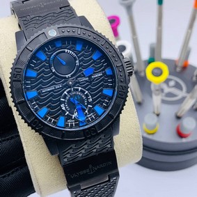 UN Marine Black/Blue Dial Black Case on Black Rubber Strap Replica