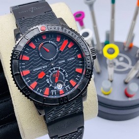 UN Marine Black/Red Dial Black Case on Black Rubber Strap Replica