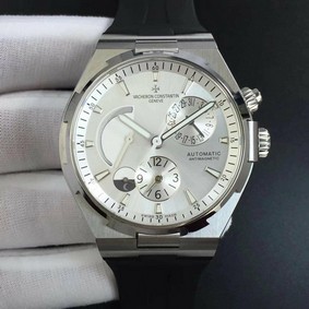 Overseas Dual Time Power Reserve TWA Best Edition White Dial on Black Leather Strap Replica