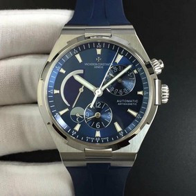 Overseas Dual Time Power Reserve TWA 1:1 Best Edition Blue Dial on Blue Leather Strap Replica Watch