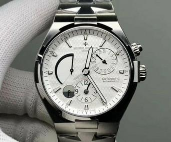 Overseas Dual Time Power Reserve TWA 1:1 Best Edition White Dial on SS Bracelet Replica