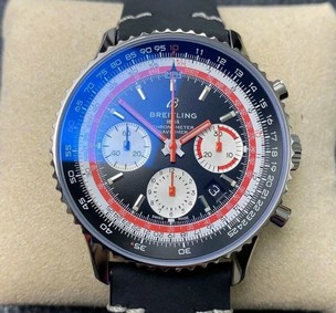 Navitimer B01 Chronograph 43 TWA Editioin SS OXF Black Dial Steel Markers on Black Leather Strap Replica