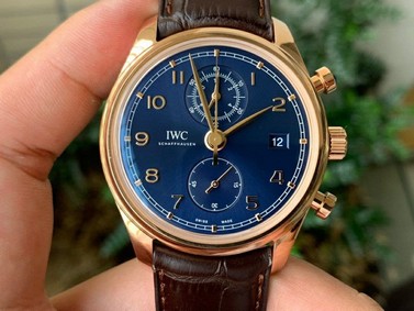 Portugieser Chrono Classic 42 RG IW3903 1:1 Best Edition Blue Dial on Brown Leather Strap Replica