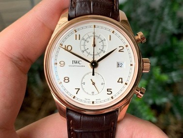 Da Vinci Chrono IW3934 RG 1:1 Best Edition White Dial Gold Markers on Brown Leather Strap Replica