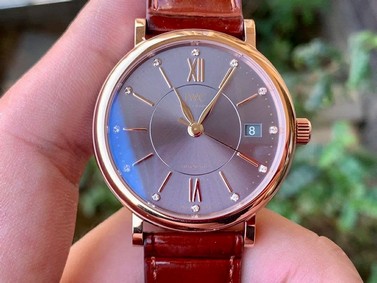 Portofino 37mm RG V7F 1:1 Best Edition Gray Dial on Deep Brown Leather Strap Replica