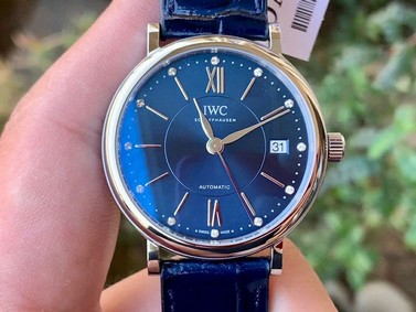 Portofino 37mm SS V7F 1:1 Best Edition Blue Dial on Blue Leather Strap Replica